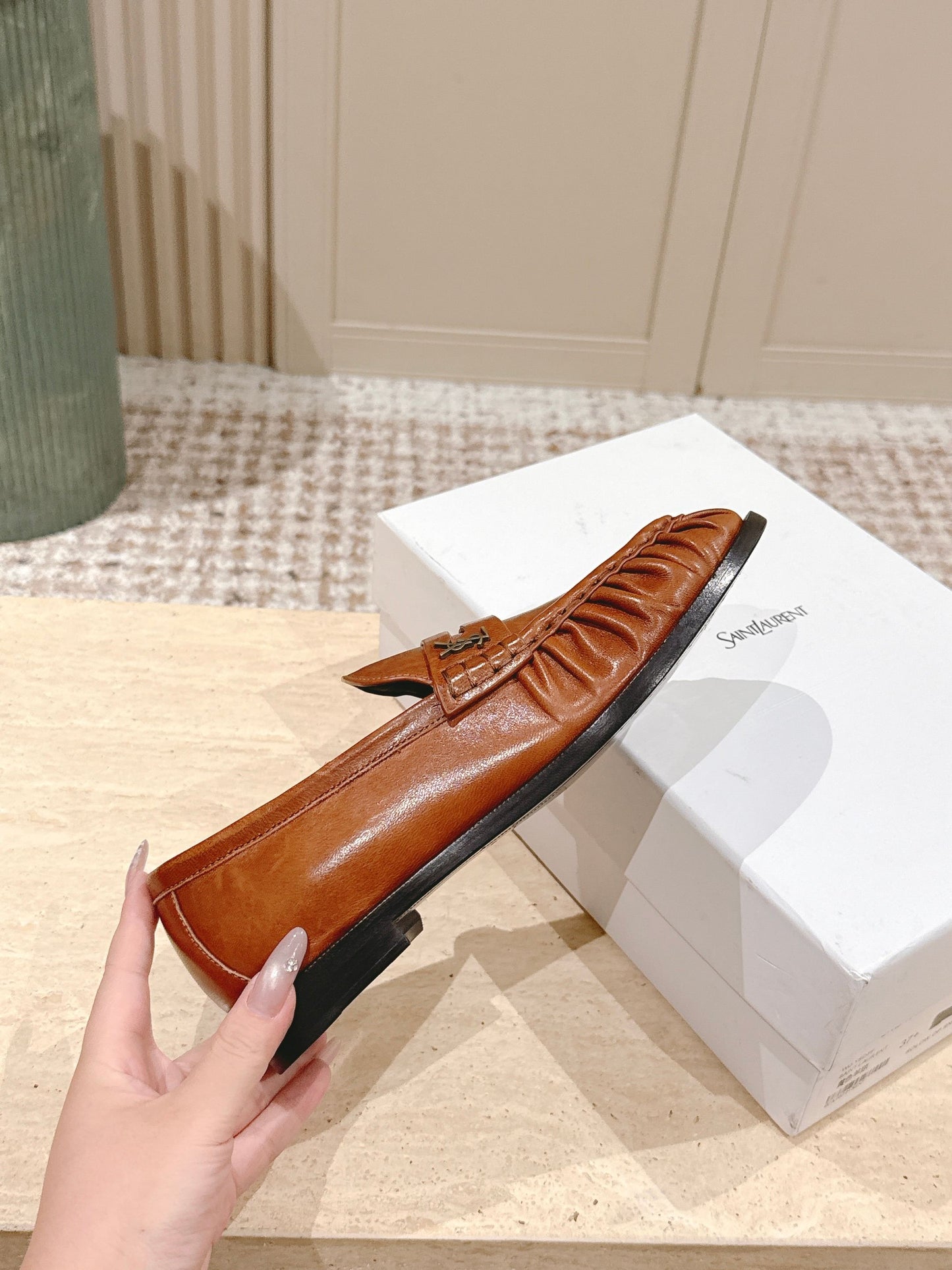 YSL 25S SAINT LAURENT LOAFERS IN BURNT ORANGE CALFSKIN WITH SMALL LOGO - 35