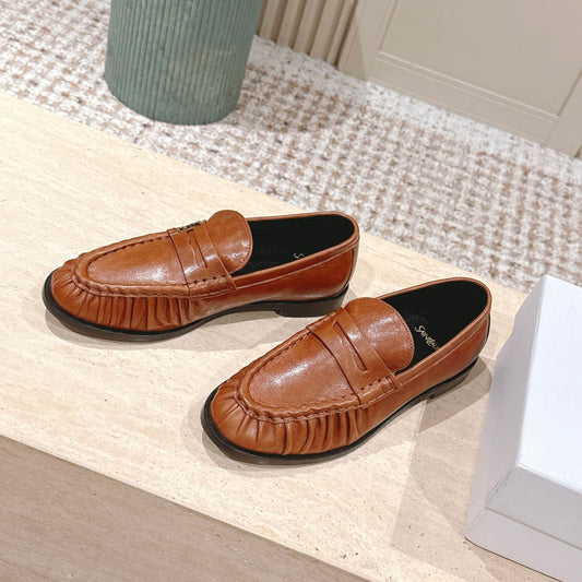YSL 25S SAINT LAURENT LOAFERS IN BURNT ORANGE CALFSKIN WITH SMALL LOGO - 35