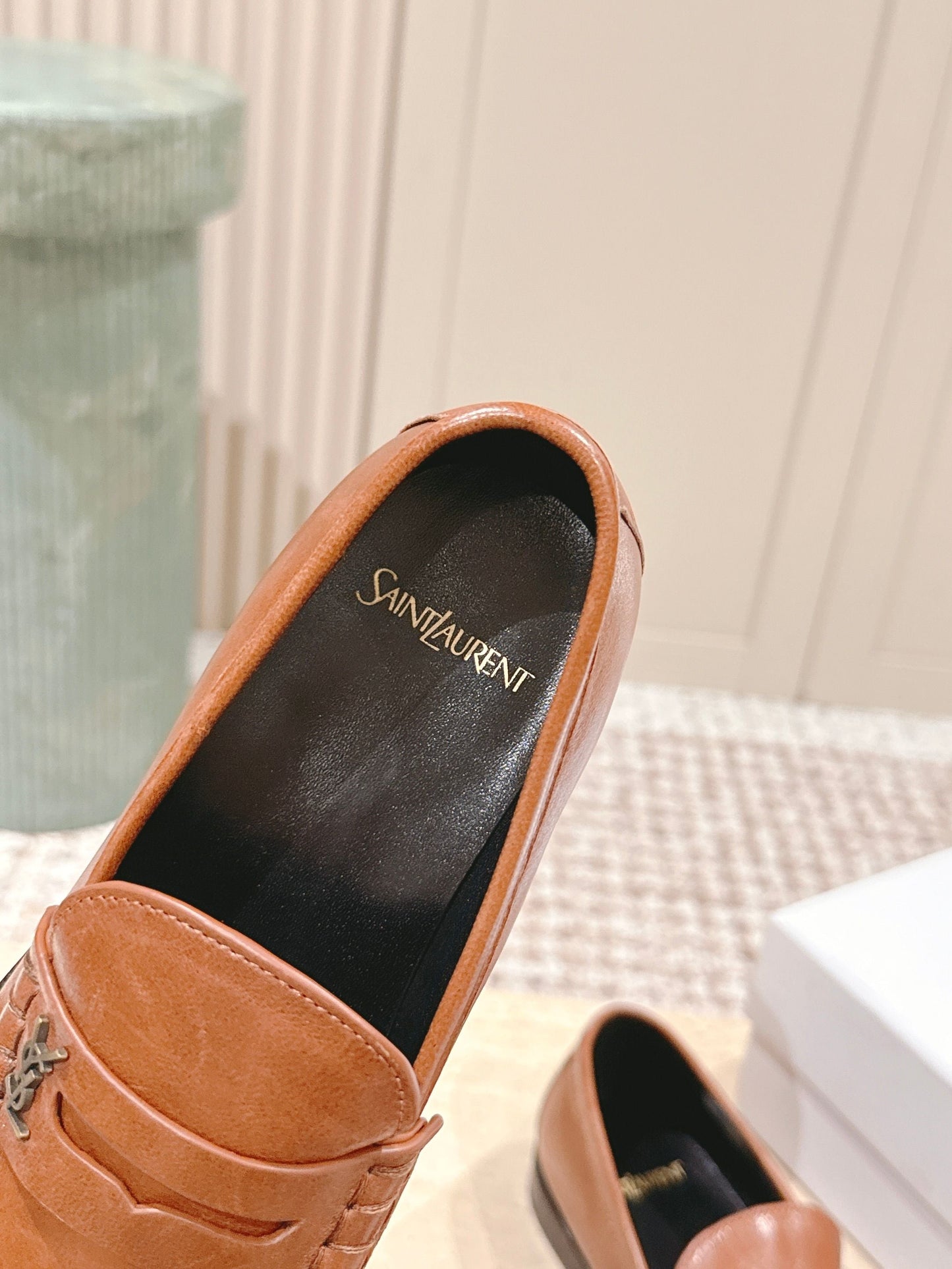 YSL 25S SAINT LAURENT LOAFERS IN BURNT ORANGE CALFSKIN WITH SMALL LOGO - 35