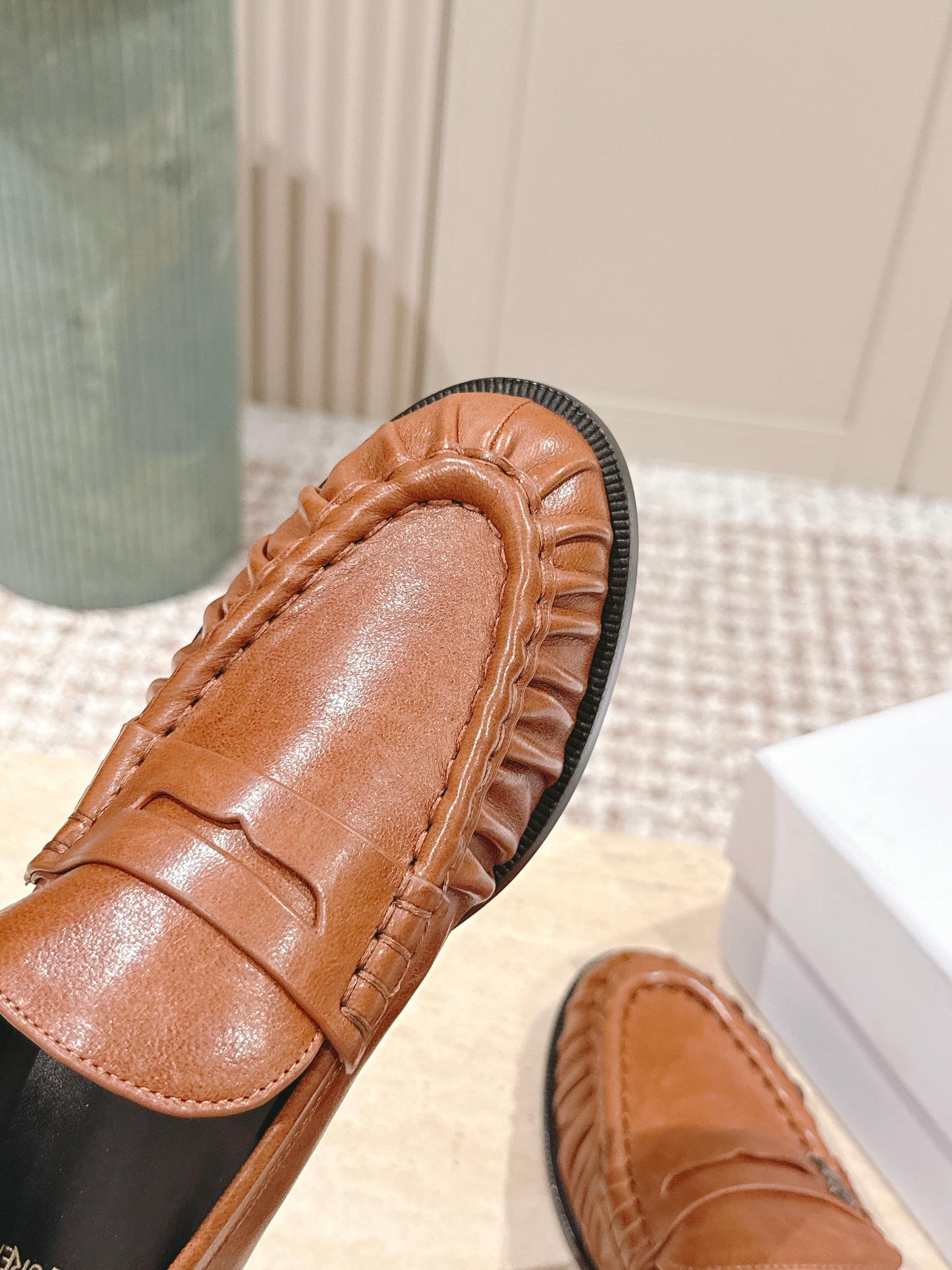 YSL 25S SAINT LAURENT LOAFERS IN BURNT ORANGE CALFSKIN WITH SMALL LOGO - 35