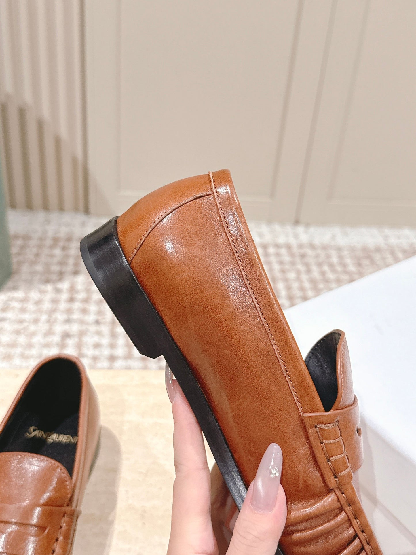 YSL 25S SAINT LAURENT LOAFERS IN BURNT ORANGE CALFSKIN WITH SMALL LOGO - 35