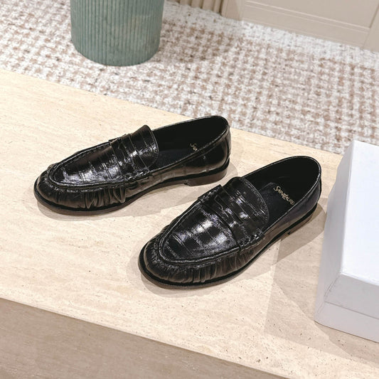 YSL 25S SAINT LAURENT LOAFERS IN BLACK GLOSSY CALFSKIN WITH SMALL LOGO - 35