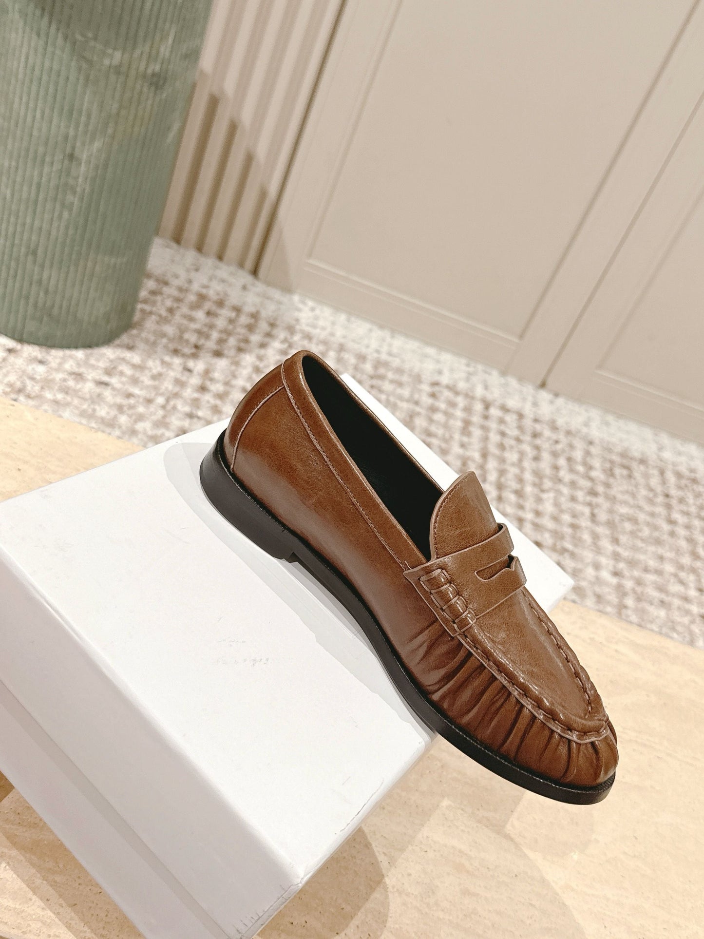 YSL 25S SAINT LAURENT LOAFERS IN BROWN CALFSKIN WITH SMALL LOGO - 35