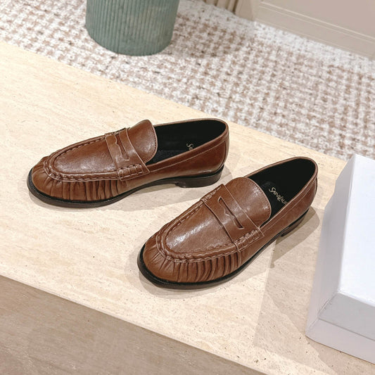 YSL 25S SAINT LAURENT LOAFERS IN BROWN CALFSKIN WITH SMALL LOGO - 35