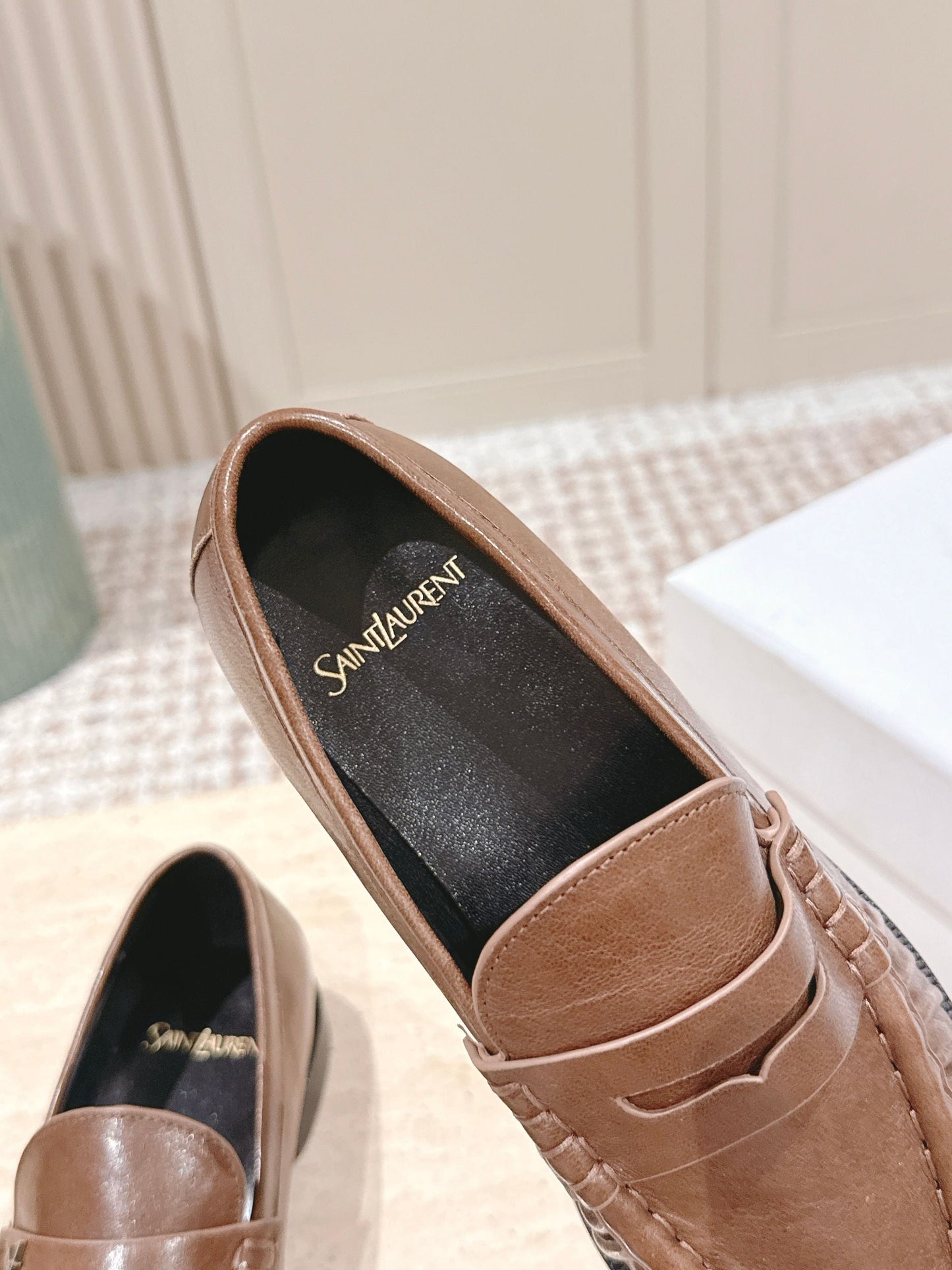 YSL 25S SAINT LAURENT LOAFERS IN BROWN CALFSKIN WITH SMALL LOGO - 35