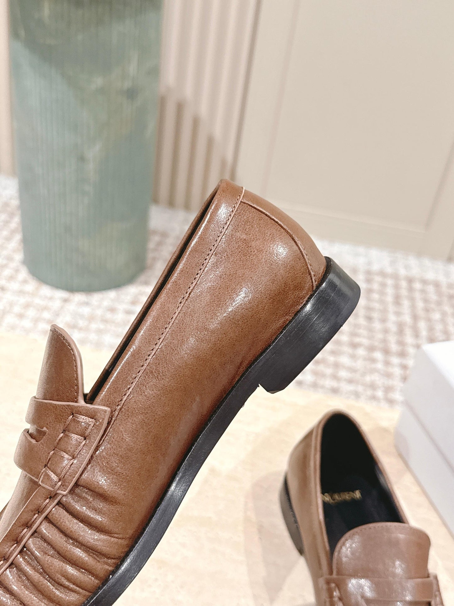YSL 25S SAINT LAURENT LOAFERS IN BROWN CALFSKIN WITH SMALL LOGO - 35
