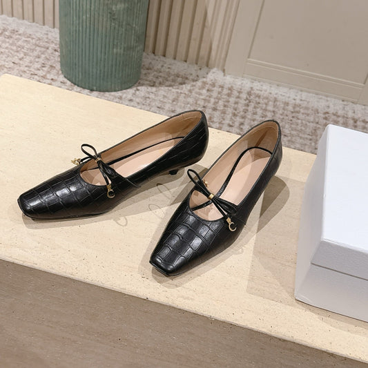 ТУФЛІ-МЕРІ ДЖЕЙН DIOR 26S НА ПІДБОРАХ-ЧАРКОЧКАХ 40 ММ З ЧОРНОЇ ТЕЛЯЧОЇ ШКІРИ З ТИСНЕННЯМ ПІД КРОКОДИЛА