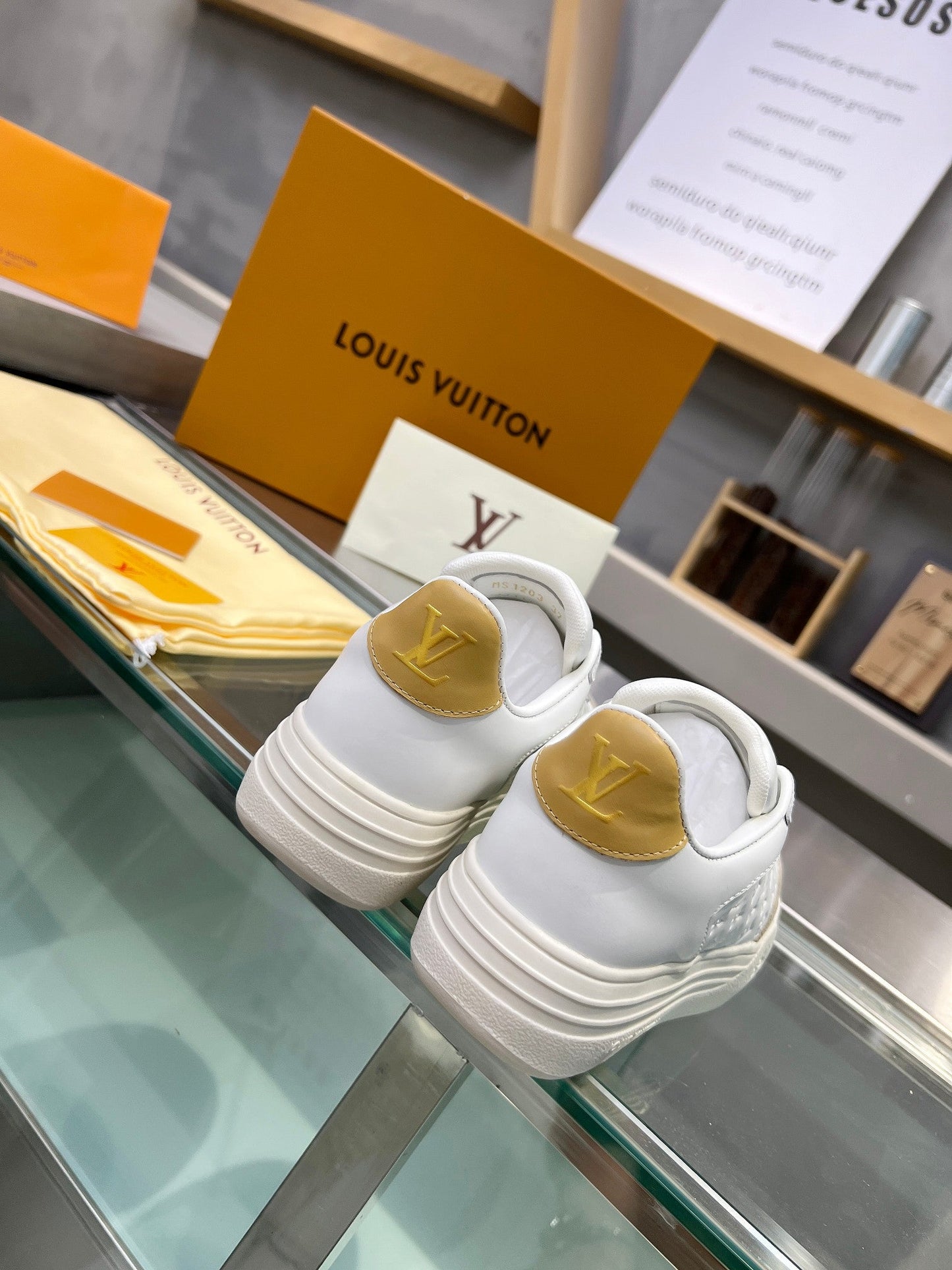 LV WOMEN GROOVY PLATFORM IN CAMEL BROWN SUEDE MIX WHITE EMBOSSED CALFSKIN - 35