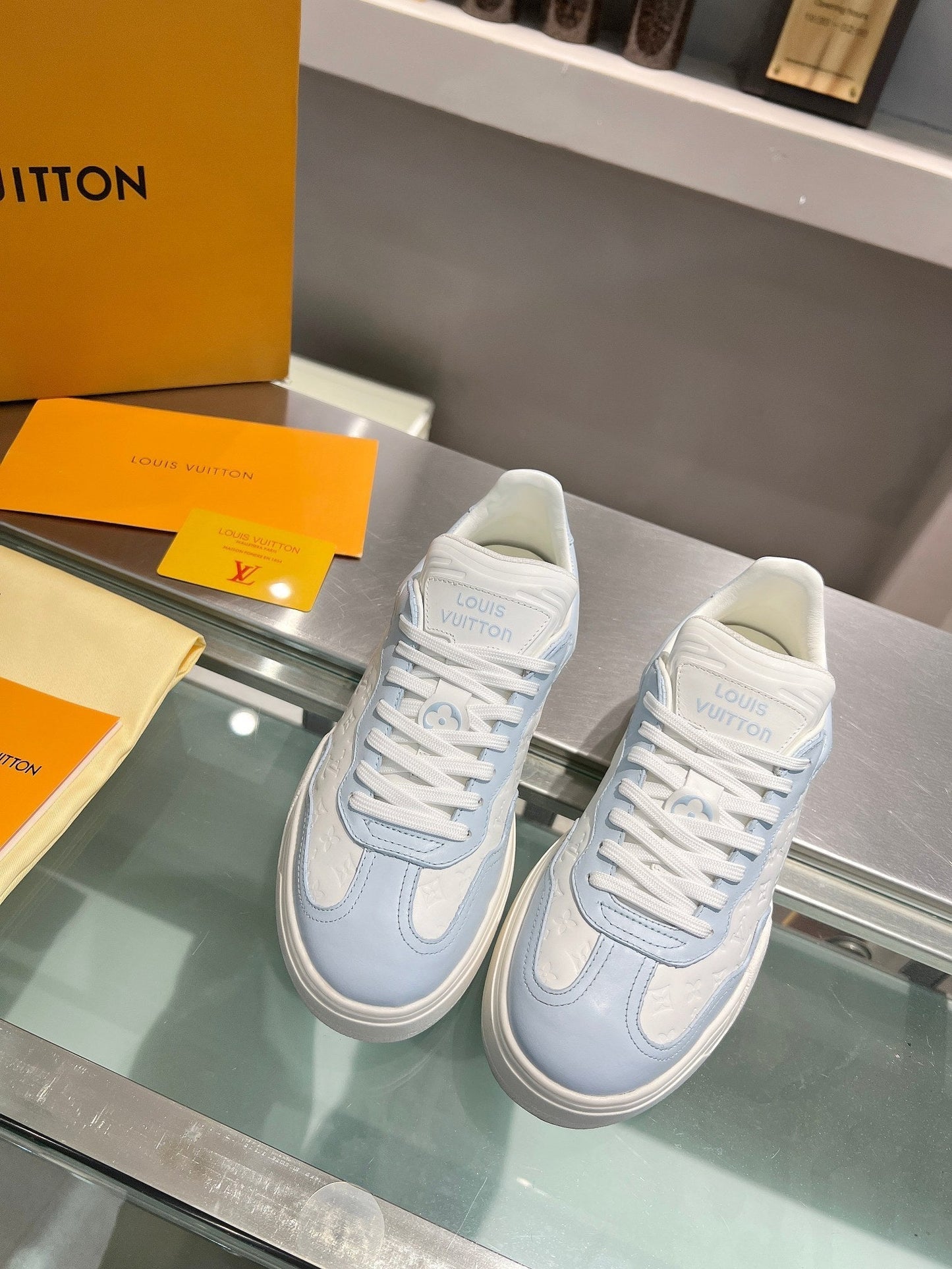 LV WOMEN GROOVY PLATFORM IN WHITE MIX LIGHT BLUE EMBOSSED CALFSKIN - 35