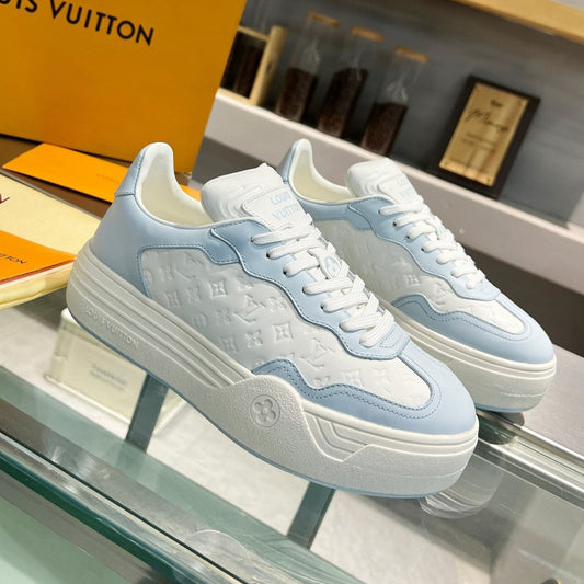 LV WOMEN GROOVY PLATFORM IN WHITE MIX LIGHT BLUE EMBOSSED CALFSKIN - 35