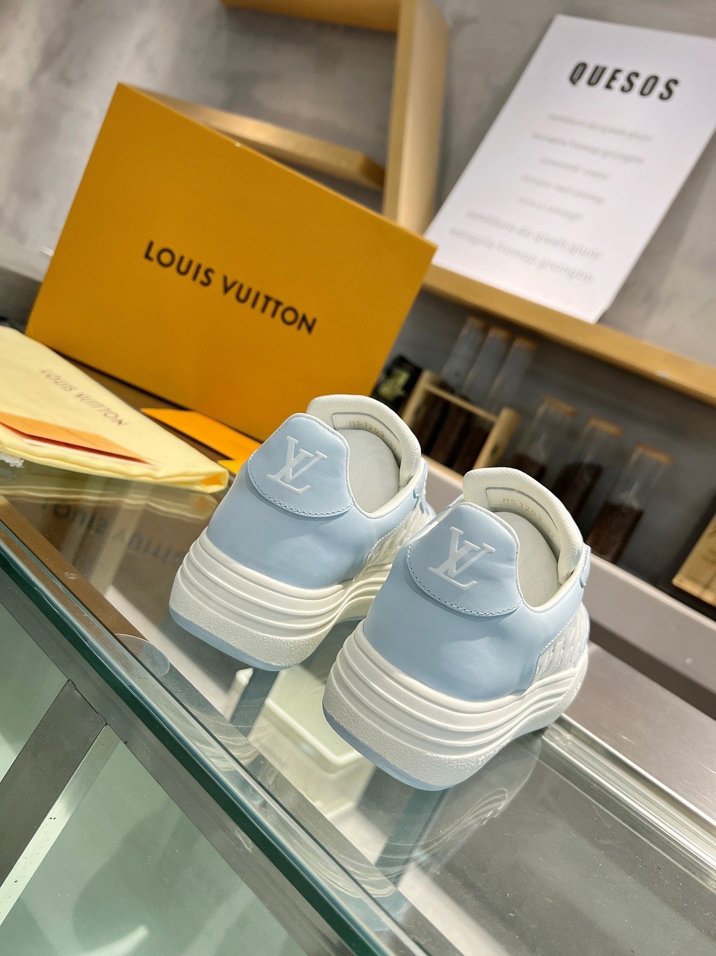 LV WOMEN GROOVY PLATFORM IN WHITE MIX LIGHT BLUE EMBOSSED CALFSKIN - 35