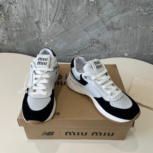 LIGHT GRAY MIX BLACK SNEAKERS COWHIDE - 35