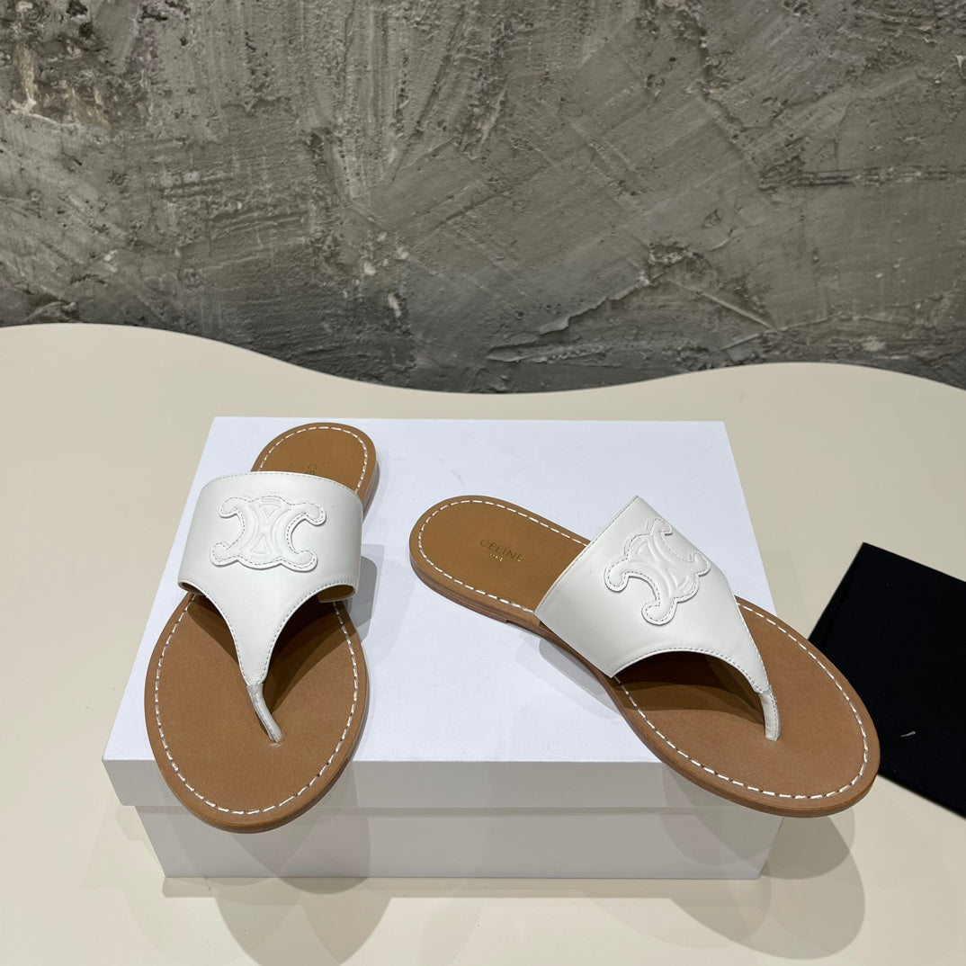 WOMEN TRIOMPHE FLAT THONG IN CALFSKIN WHITE - 35