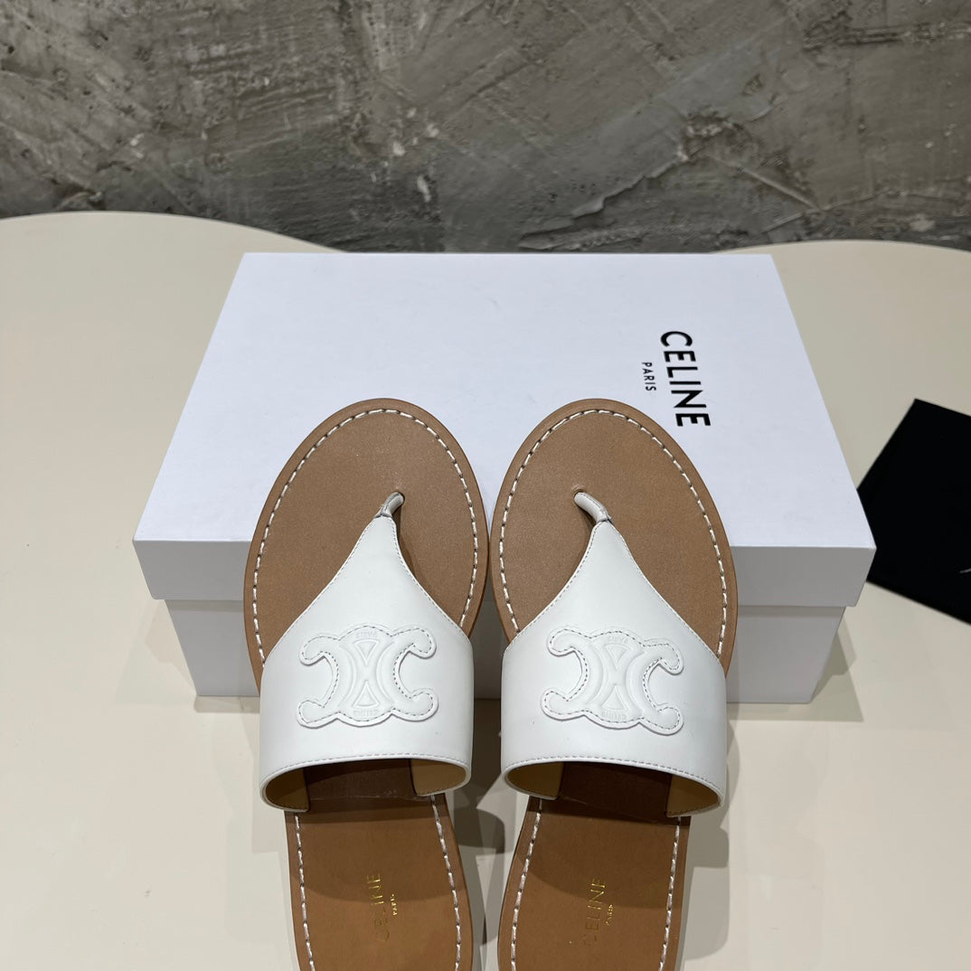WOMEN TRIOMPHE FLAT THONG IN CALFSKIN WHITE - 35