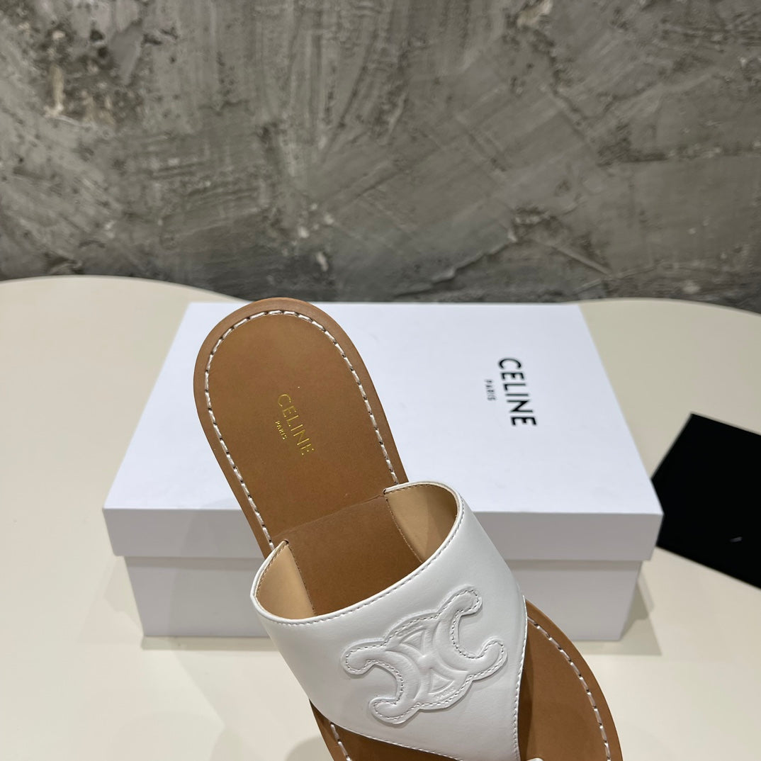 WOMEN TRIOMPHE FLAT THONG IN CALFSKIN WHITE - 35