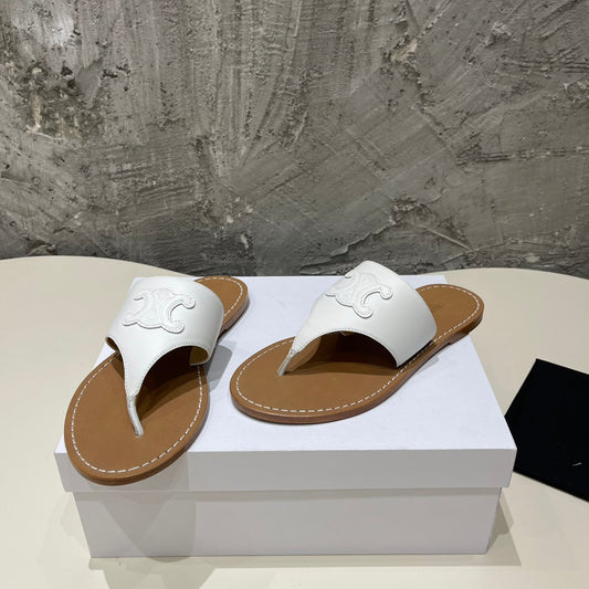 WOMEN TRIOMPHE FLAT THONG IN CALFSKIN WHITE - 35