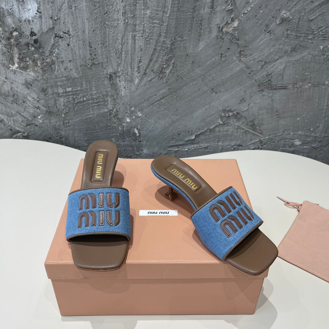CARAMEL HIGH HEEL WITH AZURE BLUE STRAPS - 35