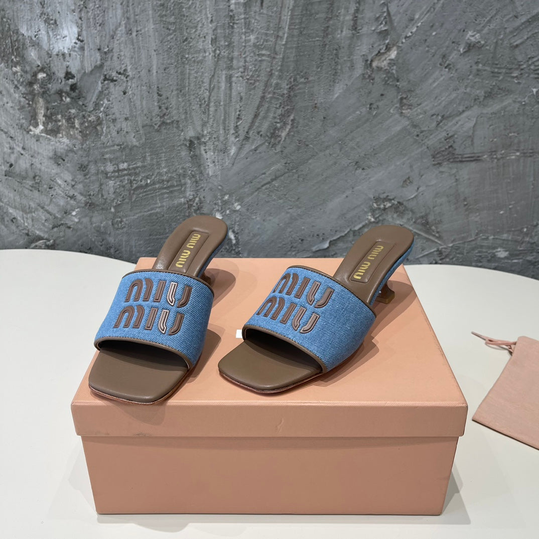 CARAMEL HIGH HEEL WITH AZURE BLUE STRAPS - 35