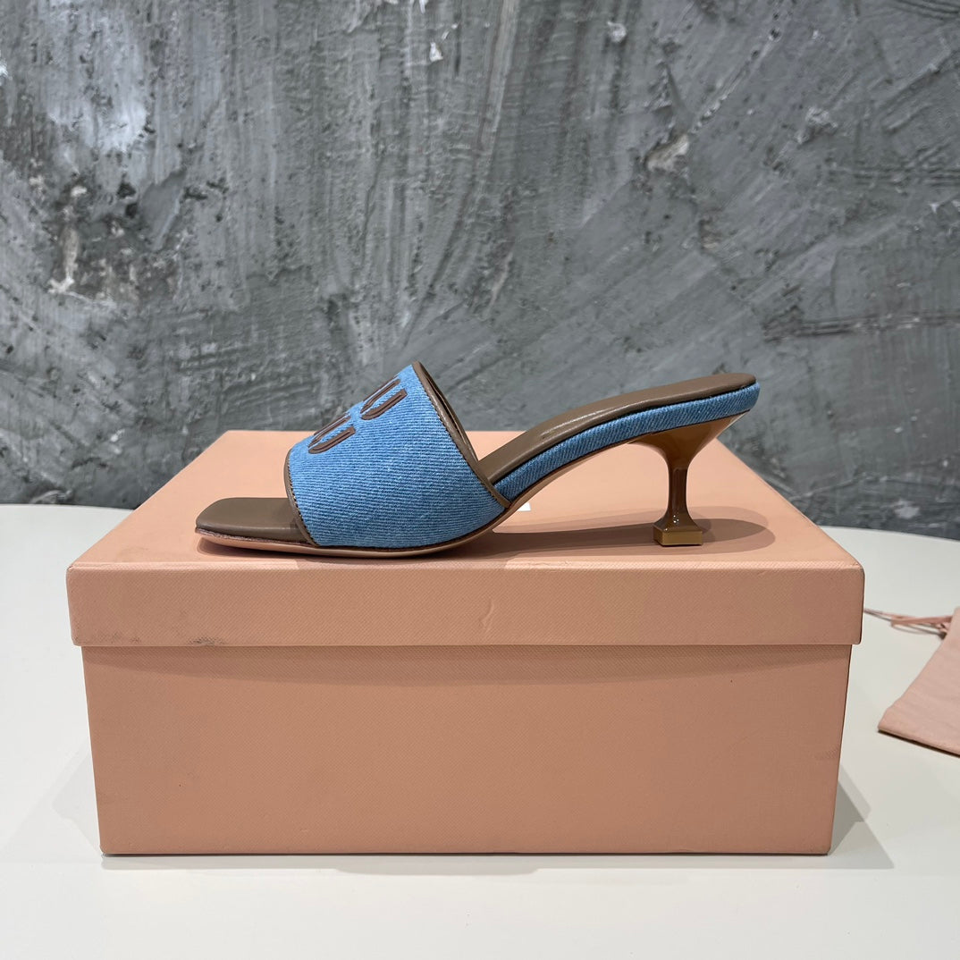 CARAMEL HIGH HEEL WITH AZURE BLUE STRAPS - 35
