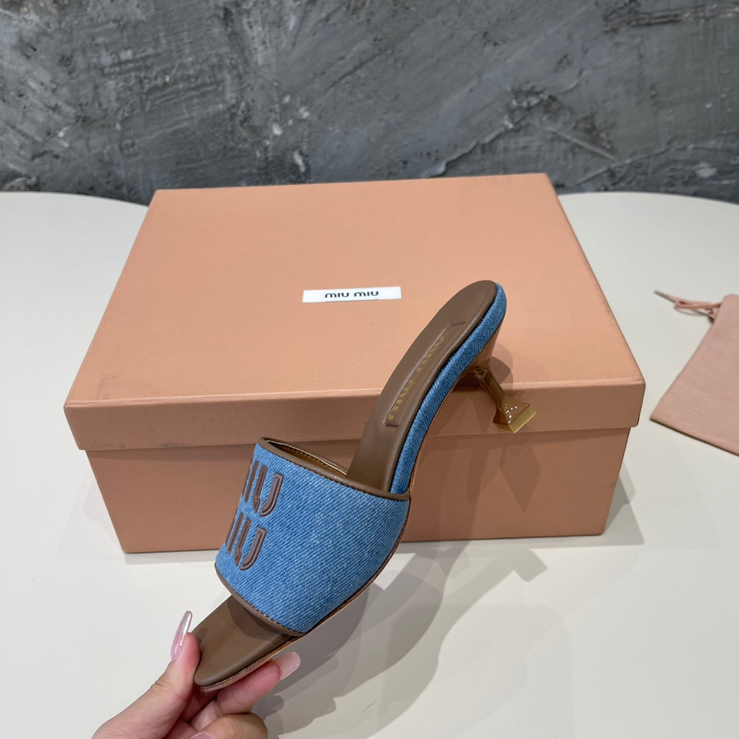 CARAMEL HIGH HEEL WITH AZURE BLUE STRAPS - 35