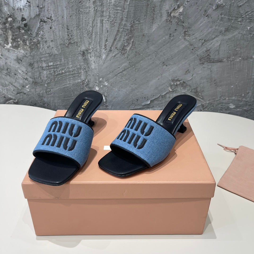 BLACK HIGH HEEL WITH AZURE BLUE STRAPS - 35