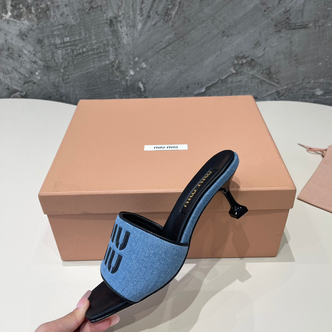 BLACK HIGH HEEL WITH AZURE BLUE STRAPS - 35