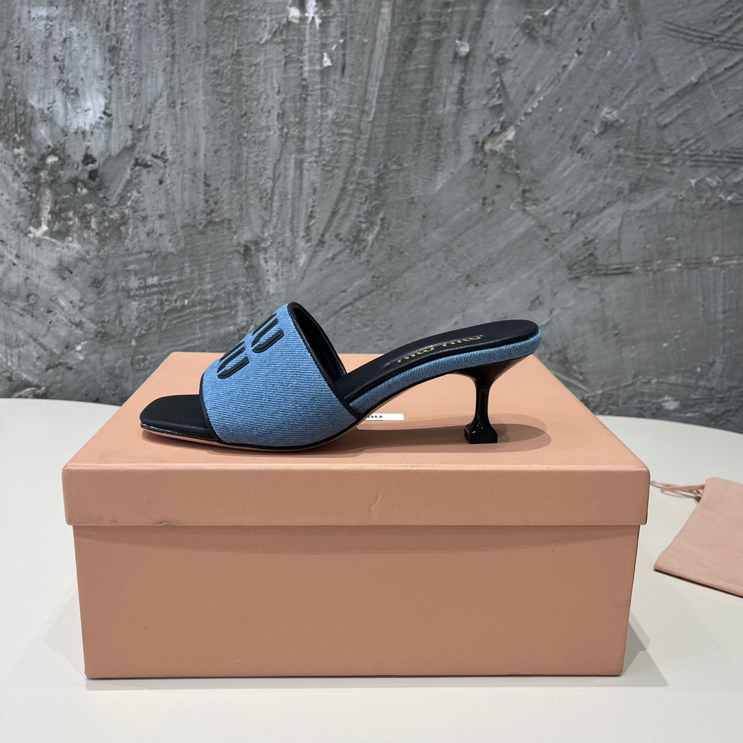 BLACK HIGH HEEL WITH AZURE BLUE STRAPS - 35