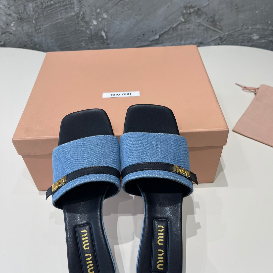 BLACK HIGH HEEL WITH BLUE STRAPS AND BLACK BELT - 35
