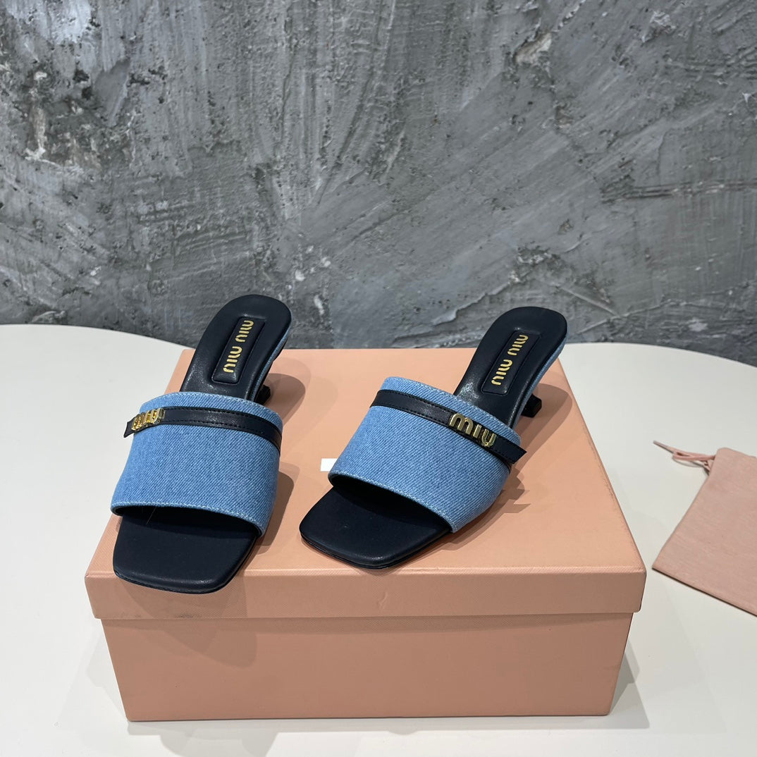 BLACK HIGH HEEL WITH BLUE STRAPS AND BLACK BELT - 35