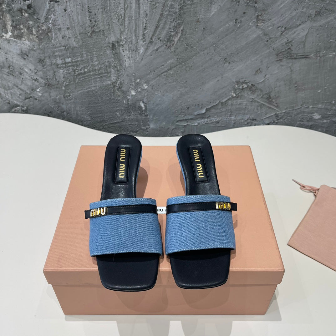 BLACK HIGH HEEL WITH BLUE STRAPS AND BLACK BELT - 35