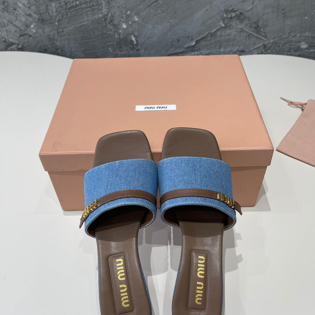 CARAMEL HIGH HEEL WITH BLUE STRAPS AND CARAMEL BELT - 35