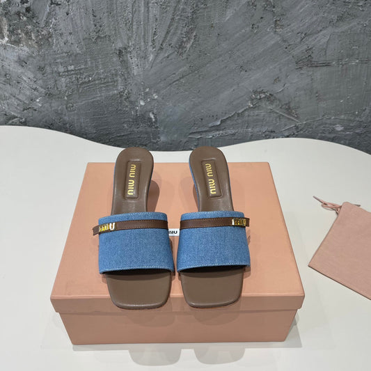 CARAMEL HIGH HEEL WITH BLUE STRAPS AND CARAMEL BELT - 35
