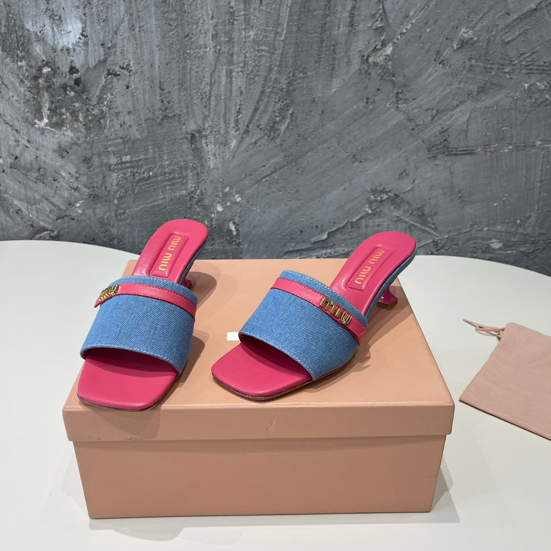 DEEP PINK HIGH HEEL WITH  BLUE STRAPS AND PINK BELT - 35