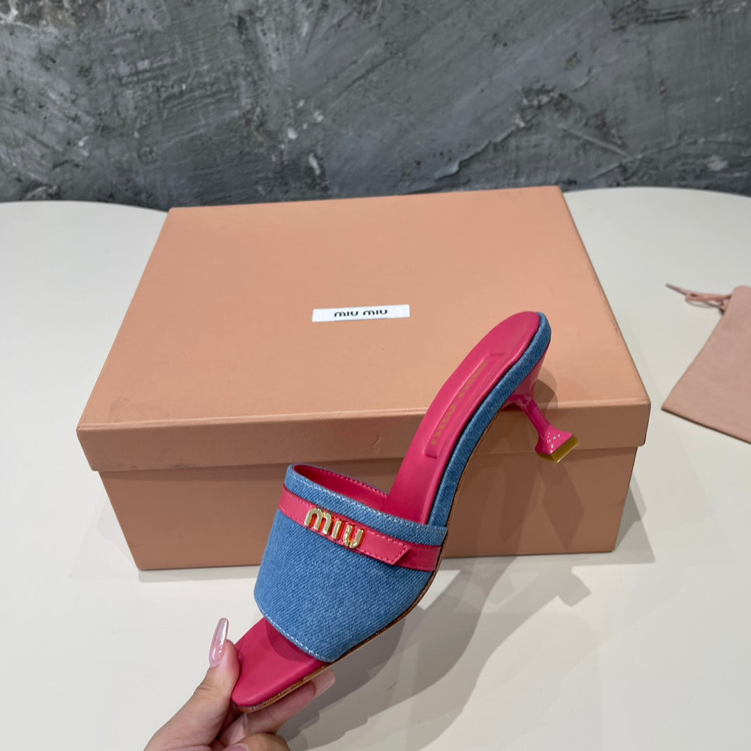 DEEP PINK HIGH HEEL WITH  BLUE STRAPS AND PINK BELT - 35