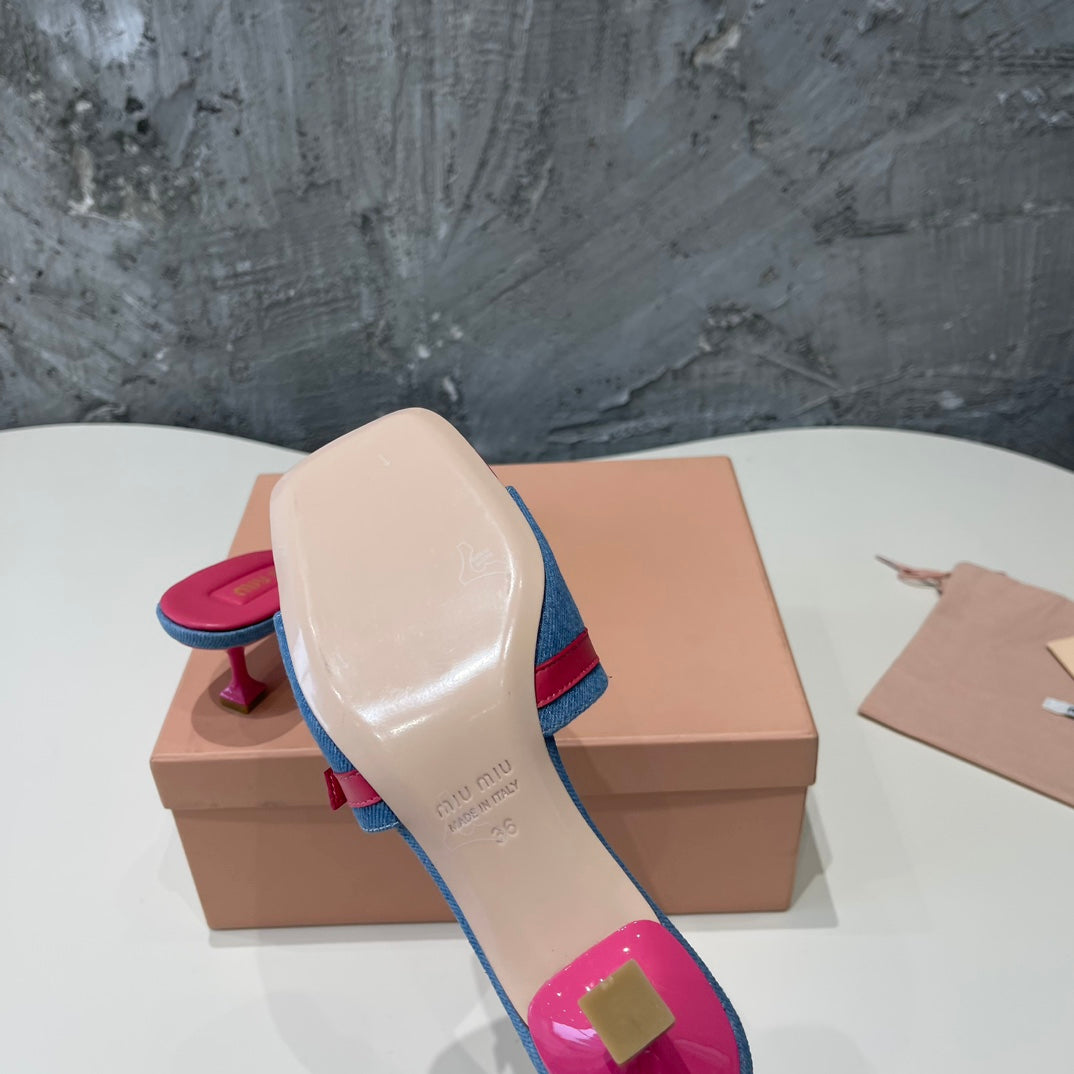 DEEP PINK HIGH HEEL WITH  BLUE STRAPS AND PINK BELT - 35