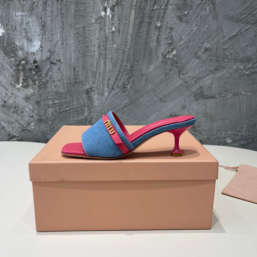 DEEP PINK HIGH HEEL WITH  BLUE STRAPS AND PINK BELT - 35