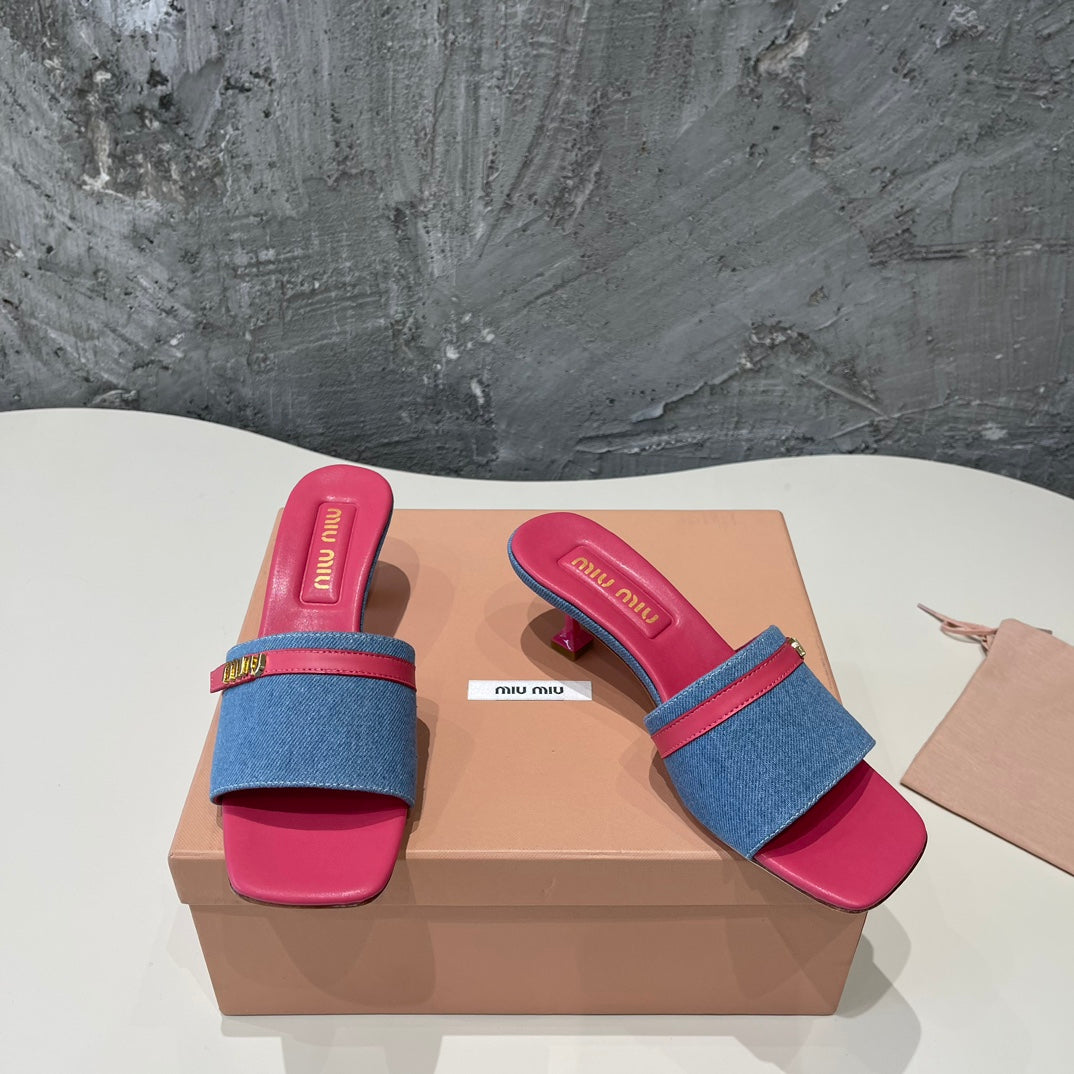 DEEP PINK HIGH HEEL WITH  BLUE STRAPS AND PINK BELT - 35