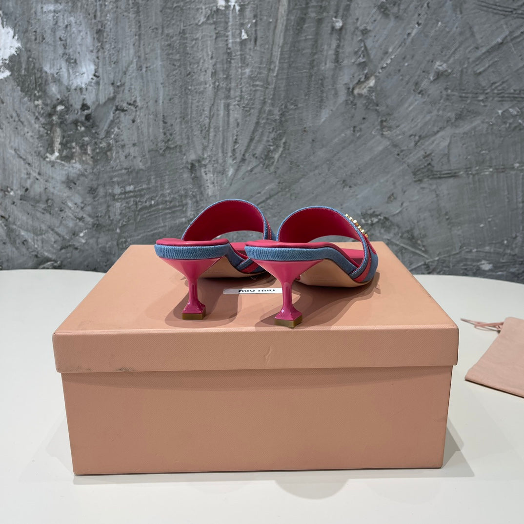 DEEP PINK HIGH HEEL WITH  BLUE STRAPS AND PINK BELT - 35