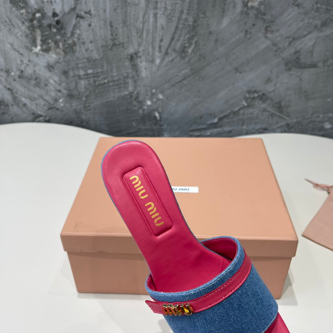 DEEP PINK HIGH HEEL WITH  BLUE STRAPS AND PINK BELT - 35