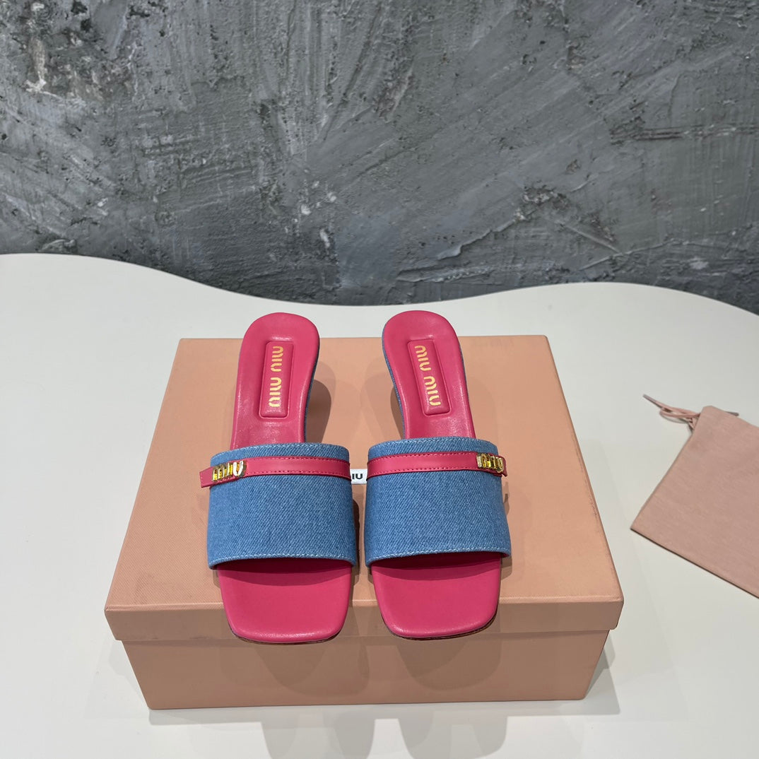 DEEP PINK HIGH HEEL WITH  BLUE STRAPS AND PINK BELT - 35