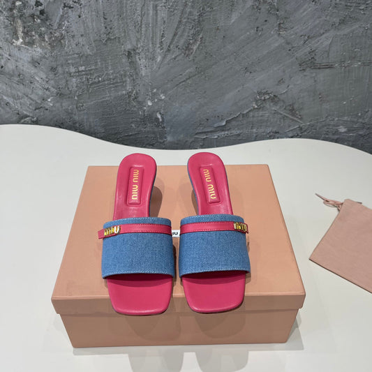DEEP PINK HIGH HEEL WITH  BLUE STRAPS AND PINK BELT - 35