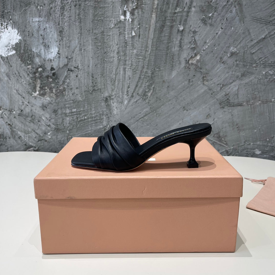 HIGH - HEEL BLACK SHEEPSKIN WITH STYLIZED STRAPS - 35