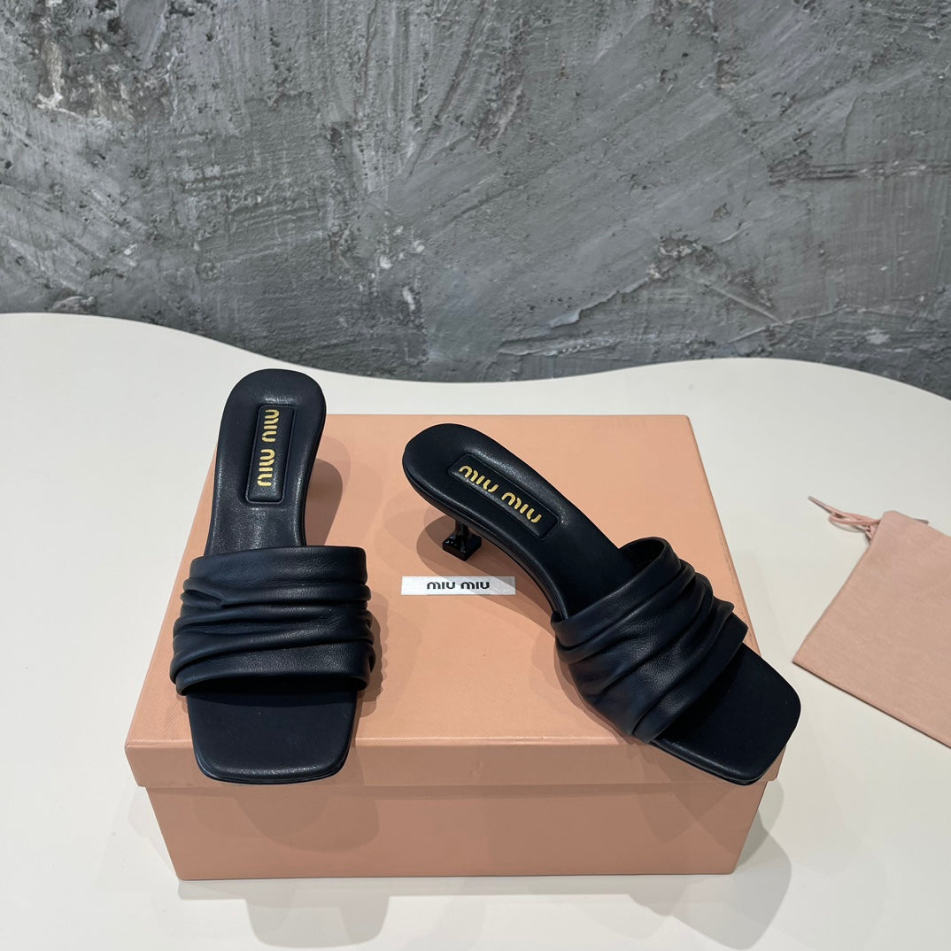HIGH - HEEL BLACK SHEEPSKIN WITH STYLIZED STRAPS - 35