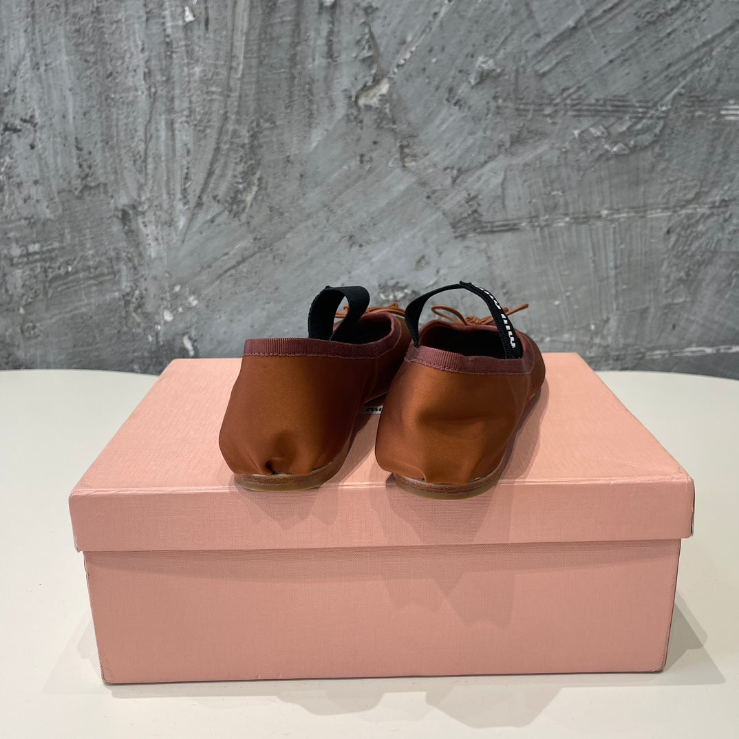 BALLET FLAT SHOES BRIGHT BROWN GLOSSY SHEEPSKIN - 35