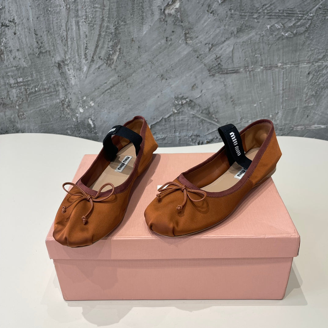 BALLET FLAT SHOES BRIGHT BROWN GLOSSY SHEEPSKIN - 35