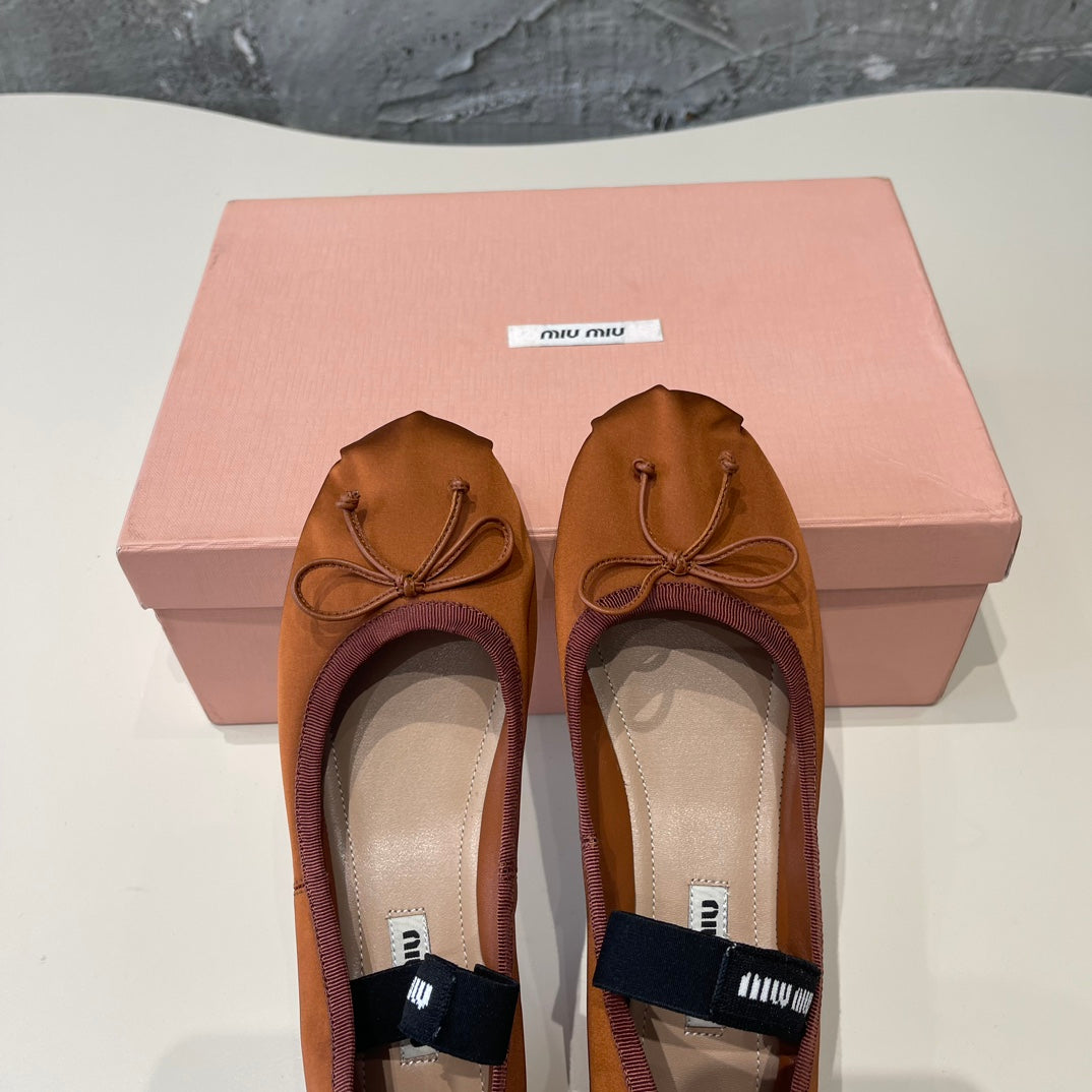 BALLET FLAT SHOES BRIGHT BROWN GLOSSY SHEEPSKIN - 35
