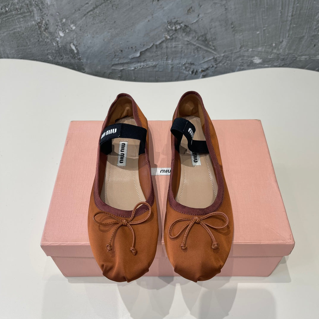 BALLET FLAT SHOES BRIGHT BROWN GLOSSY SHEEPSKIN - 35