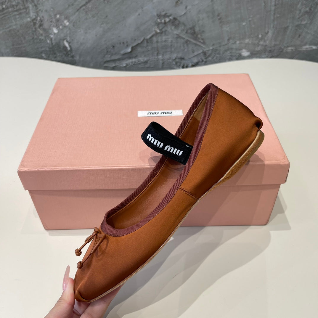 BALLET FLAT SHOES BRIGHT BROWN GLOSSY SHEEPSKIN - 35