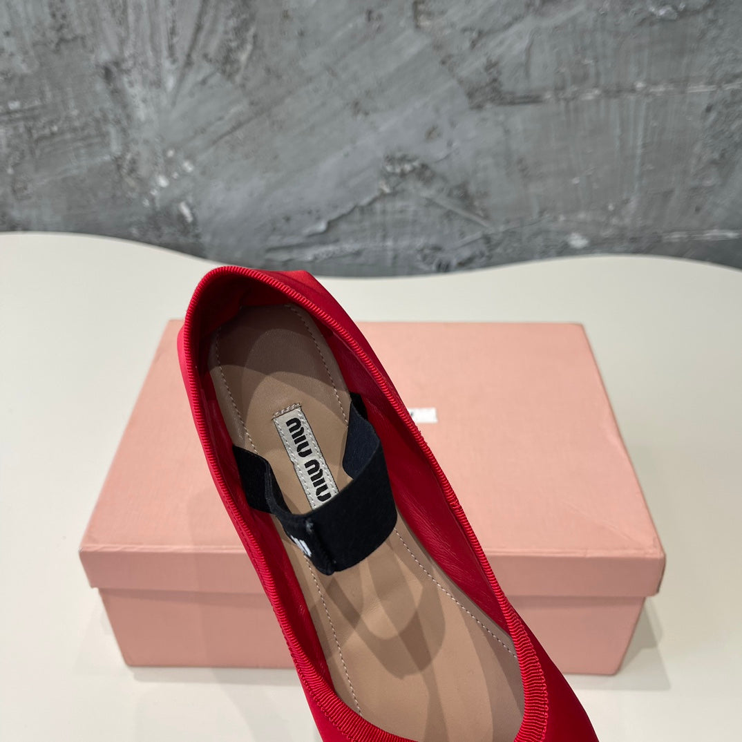 BALLET FLAT SHOES CRIMSON COLOR GLOSSY SHEEPSKIN - 35