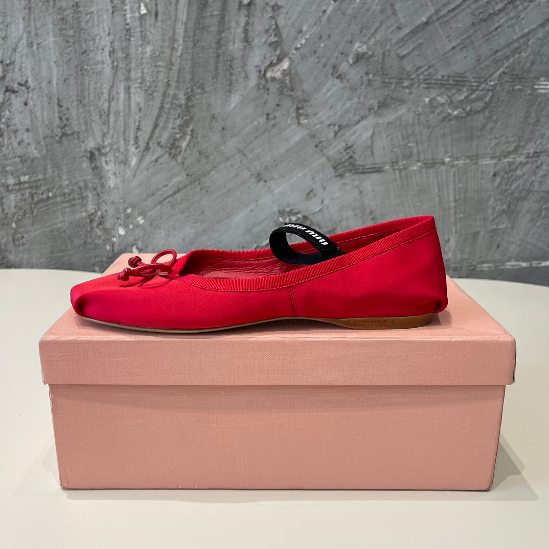 BALLET FLAT SHOES CRIMSON COLOR GLOSSY SHEEPSKIN - 35